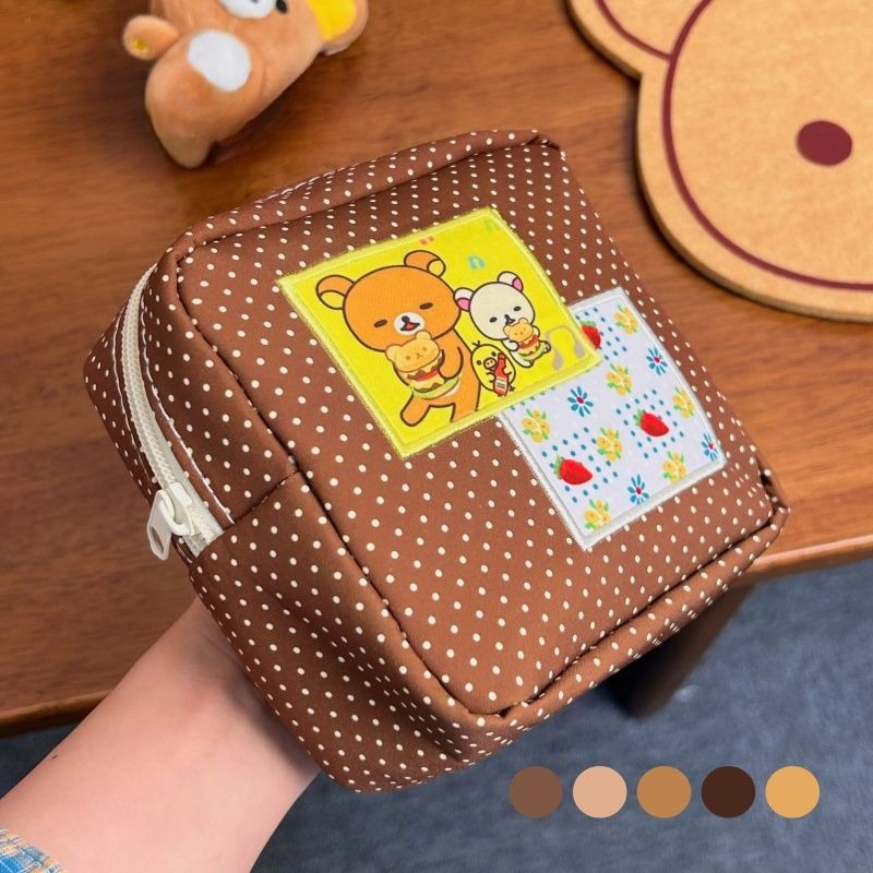 Travel Accessories And Bags - Tas Kosmetik Polkadot Coklat Rilakkuma Kawaii